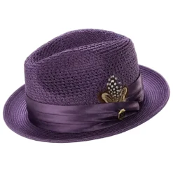 Purple Pinch Braided Fedora With Matching Satin Ribbon