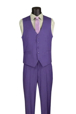 Purple Regular Fit 3 Piece Suit with Vest and Adjustable Waistband Pants