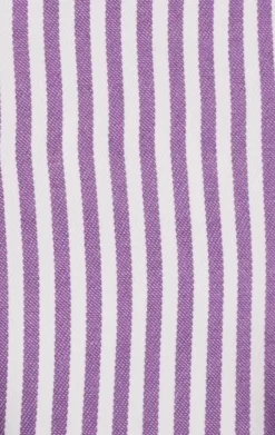 Purple White Bold Stripe French Cuff Dress Shirt with Tie, Cuff Links and Pocket Square