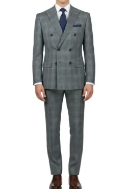 (42R, 46, 54R) Regular Fit Double-Breasted Windowpane Suit - Charcoal