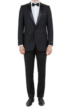 (42R) Black Slim Fit 2 Piece Tuxedo With Satin Peak Lapel