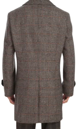 (46R) Brown Slim Fit Wool Blended Long Overcoat