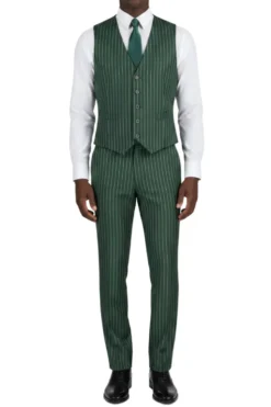(44R) Hunter Green Regular Fit Bold Striped Vest and Pants