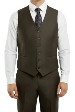 (34R, 40L) Charcoal Brown 3 Piece Modern Fit Suit 2 Button V-Neck Vest