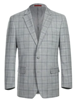 (44R) Lozano Collection - Men's 2 Piece Regular Fit Gray Plaid Suit