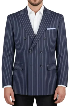 (42R) Navy Regular Fit Pinstripe Double Breasted Blazer