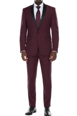 (38R, 40R) Burgundy Slim Fit 2-Piece Shawl Lapel Tuxedo