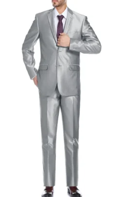 (38R, 50R) Gray Slim Fit Sharkskin Italian Styled 2 Piece Suit