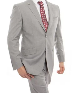 (36R, 44R, 46L) 100% Wool Modern Fit 2 Piece Gray Suit