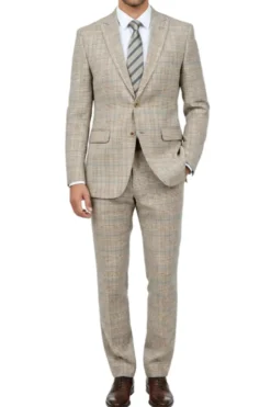 (36R) Slim Fit Beige 2 Piece Glen Plaid Suit