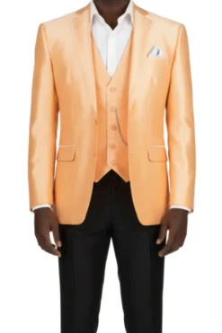 (50R) Slim Fit Satin Blazer and Vest - Melon