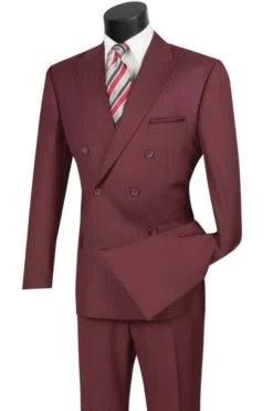 Ramses Collection - Burgundy Regular Fit Double Breasted 2 Piece Suit with Adjustable Waistband Pants