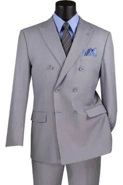 Ramses Collection - Light Gray Regular Fit Double Breasted 2 Piece Suit with Adjustable Waistband Pants