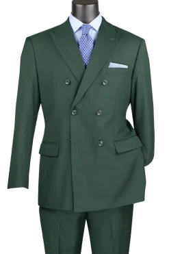 Ramses Collection - Hunter Green Regular Fit Double Breasted 2 Piece Suit with Adjustable Waistband Pants