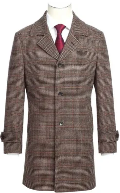 (46R) Brown Slim Fit Wool Blended Long Overcoat