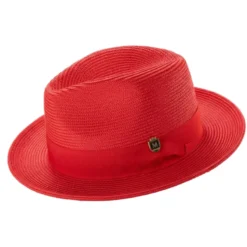 Red Braided Wide Brim Pinch Fedora Matching Grosgrain Ribbon