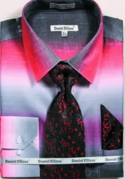 Red Multi Color Printed Dress Shirt Set with Convertible Cuff