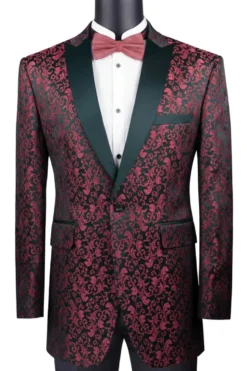 Red Regular Fit Floral Pattern Jacket Peak Lapel