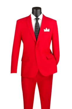 Red Regular Fit Men's 2 Piece Business Suit 2 Button