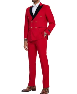 Red 2 Piece Slim Fit Double Breasted Tuxedo