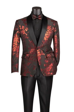 Red Slim Fit Fashion Jacket Shawl Lapel