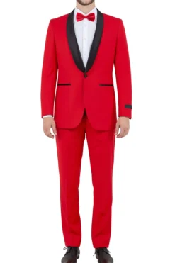 Red Slim Fit 2 Piece Tuxedo With Satin Shawl Lapel