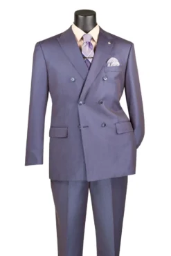 Regular Fit Dusty Purple Double Breasted 2 Piece Sharkskin Suit with Adjustable Waistband Pants