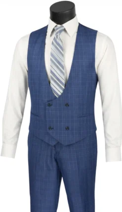 Renaissance Collection - Regular Fit Glen Plaid 3 Piece Suit Oxford Blue