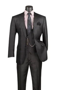 Renaissance Collection - Regular Fit Glen Plaid 3 Piece Suit Black