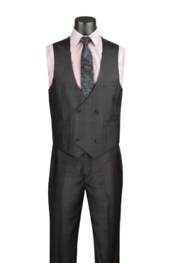 Renaissance Collection - Regular Fit Glen Plaid 3 Piece Suit Black