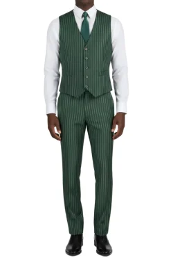 (44R) Hunter Green Regular Fit Bold Striped Vest and Pants