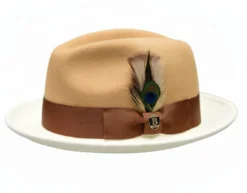 Ritz Collection - Men's Two-Tone Wool Felt Snap Brim Fedora - Camel/Ivory