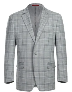 (44R) Lozano Collection - Men's 2 Piece Regular Fit Gray Plaid Suit