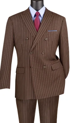 Rockefeller Collection - Double Breasted Stripe Suit Brown Regular Fit 2 Piece