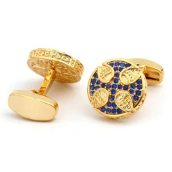Round Blue Rhinestone Vintage Cufflinks