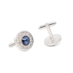 Round Sapphire Rhinestone Diamond Cufflinks