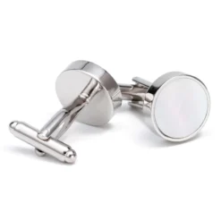 Round Silver Mother of Pearl Cufflinks