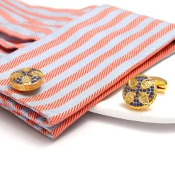 Round Blue Rhinestone Vintage Cufflinks