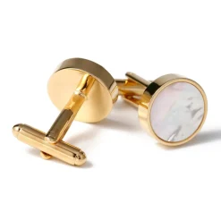 Round Gold Mother of Pearl Cufflinks