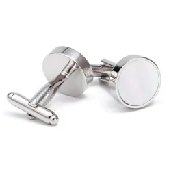 Round Silver Mother of Pearl Cufflinks