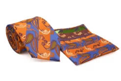 Royal Blue Orange Paisley Pattern Men's Tie and Pocket Square Set