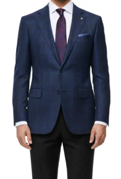 (36R) Regular Fit Wool & Linen Blue Plaid Blazer