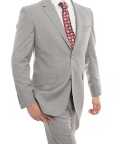 (36R, 44R, 46L) 100% Wool Modern Fit 2 Piece Gray Suit