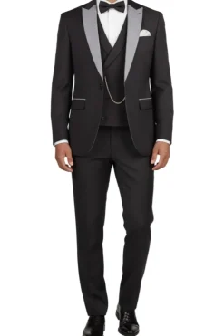 (44R, 48R) Slim Fit Black 3 Piece Tuxedo