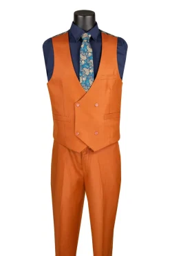 Rust Regular Fit 3 Piece Sharkskin Suit with Vest and Adjustable Waistband Pants