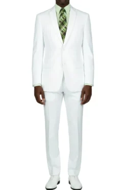 (36S, 46L, 48L) White Slim Fit Men's 2 Piece Business Suit 2 Button