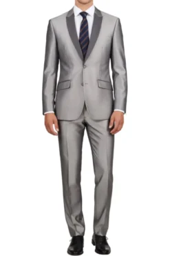 (38S, 40L) Slim Fit 2 Piece Sharkskin Gray Suit