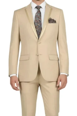 (40S, 42S) Slim Fit 2 Piece Beige Tuxedo