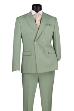 Sage Slim Fit Double Breasted 2 Piece Suit with Adjustable Waistband