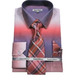Salmon Multi Color Printed Dress Shirt Set with Convertible Cuff